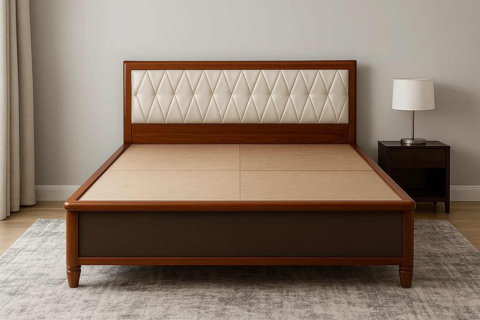 Diamond Tufted Wooden Bed